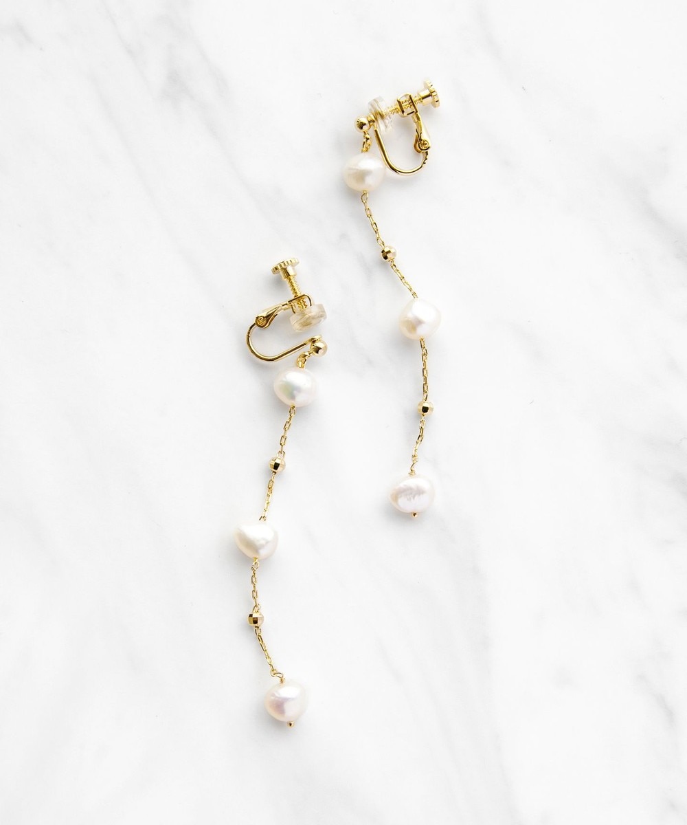 【オンワード】 TOCCA>アクセサリー PEARL STATION EARRINGS 淡水バロックパール イヤリング ゴールド F レディース