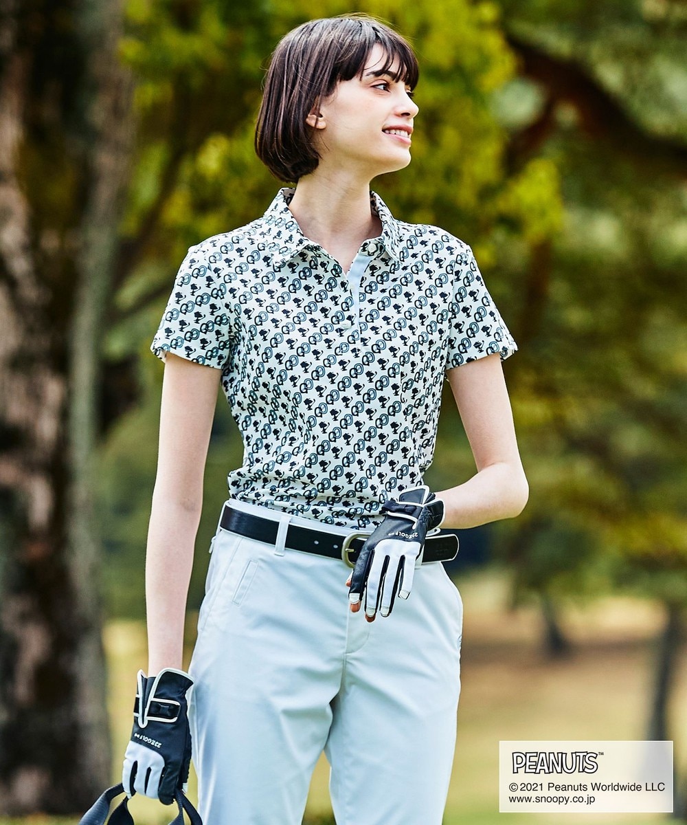 【オンワード】 23区GOLF>トップス 【PEANUTS】【WOMEN】スヌーピーコラボ 総柄ポロシャツ グリーン 2 レディース 【送料無料】