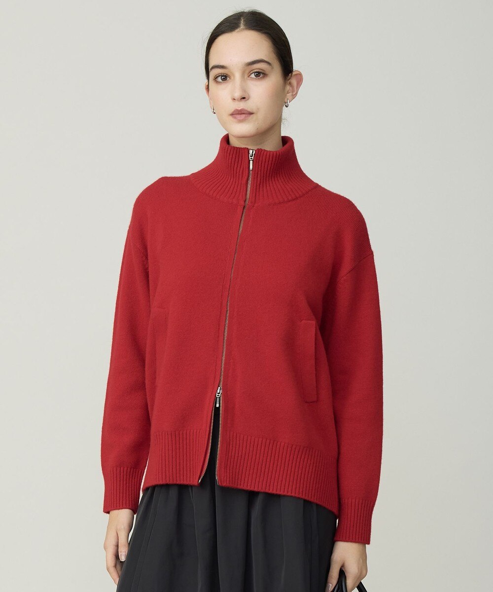 【オンワード】 ICB L（大きいサイズ）>ジャケット/アウター 【新色追加・洗える】ソフトカシミヤミックス ニットトラックジャケット ディープレッド L レディース