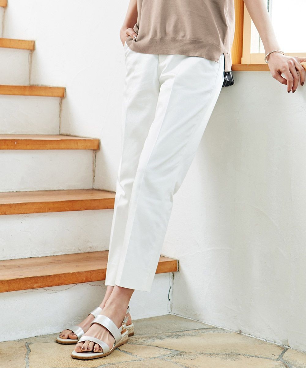 【オンワード】 J.PRESS LADIES>パンツ 【洗える】サテンストレッチ パンツ ホワイト 7 レディース 【送料無料】