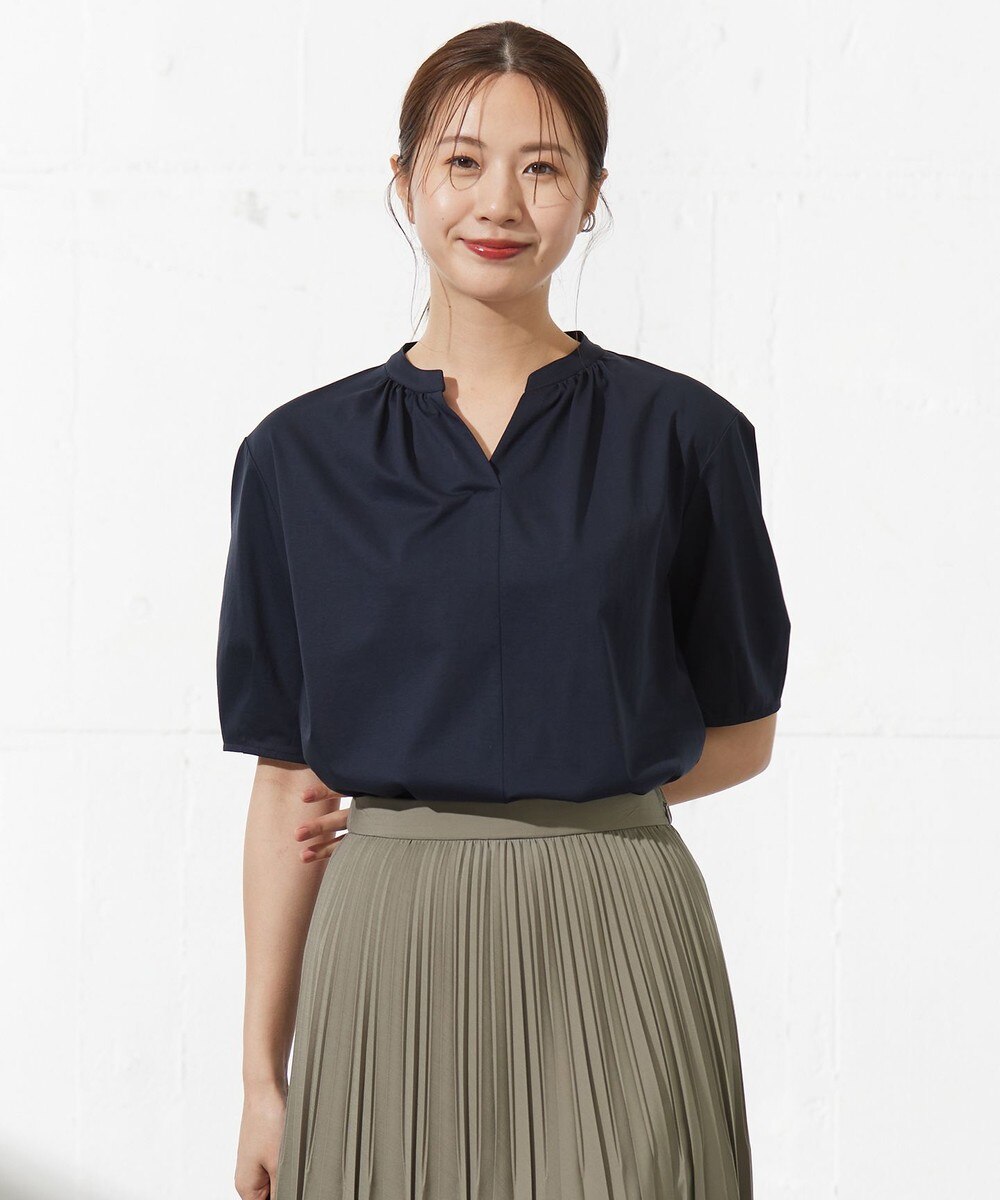 【オンワード】 J.PRESS LADIES S（小さいサイズ）>トップス 【接触冷感】プレーティングジャージー ペプラム カットソー ネイビー S レディース