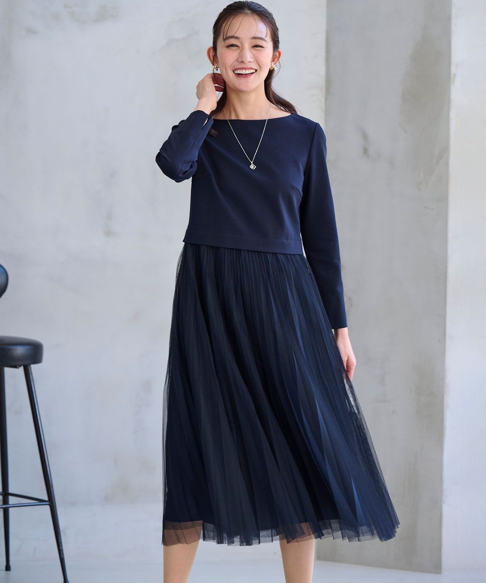 【オンワード】 組曲>ワンピース 【WEB限定・KUMIKYOKU NAVY】ジャージーコンビ ギャザーチュール ワンピース ネイビー 2 レディース 【オンワード】 組曲>ワンピース 【WEB限定・KUMIKYOKU NAVY】ジャージーコンビ ギャザーチュール ワンピース ネイビー 2 レディース