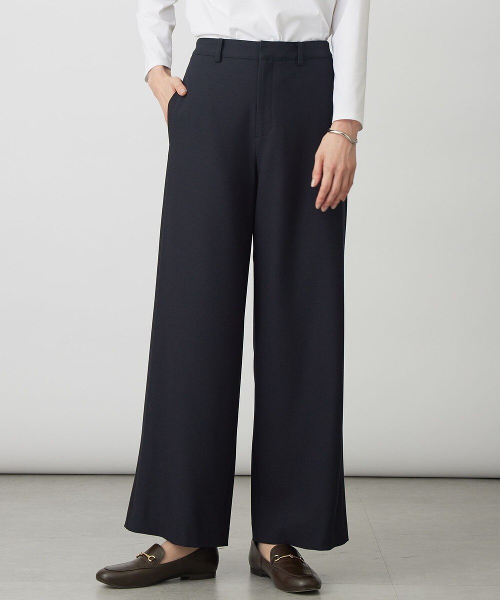 【オンワード】 J.PRESS LADIES>パンツ ジョーゼット裏起毛 ワイド パンツ ネイビー×ブラック 9 レディース