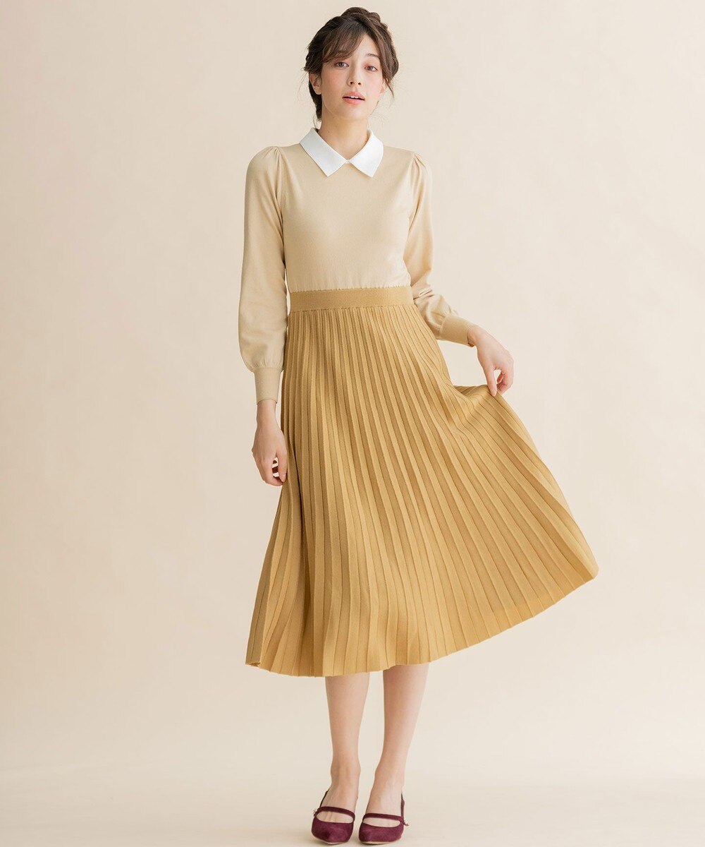 【オンワード】 TOCCA>ワンピース 【TOCCA LAVENDER】Collared Pleats Knitdress ニットドレス ベージュ S レディース 【送料無料】