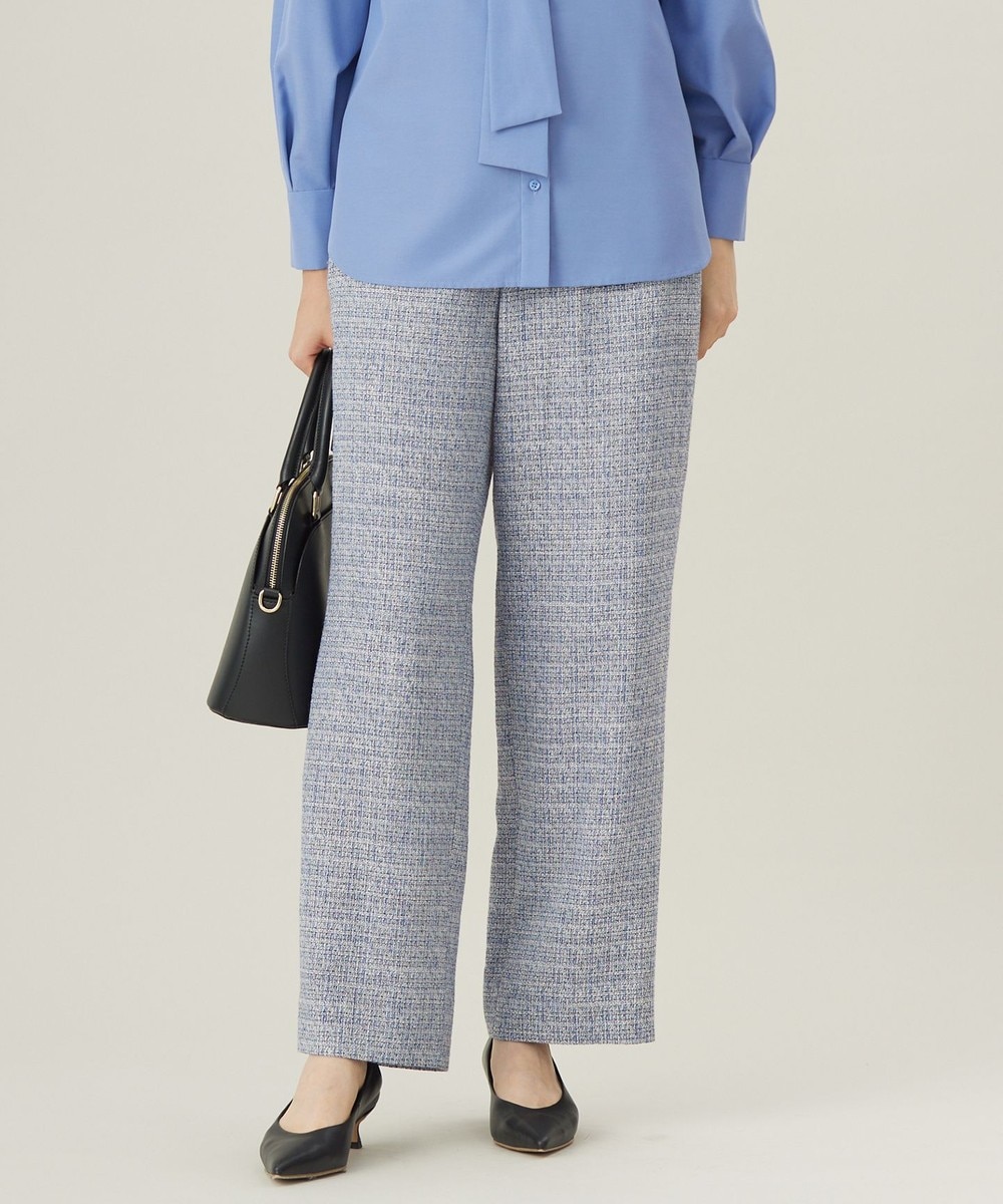 【オンワード】 自由区>パンツ 【セットアップ対応・洗える】ライトミックスツイードワイドストレート パンツ ライトブルー 40 レディース 【オンワード】 自由区>パンツ 【セットアップ対応・洗える】ライトミックスツイードワイドストレート パンツ ライトブルー 40 レディース