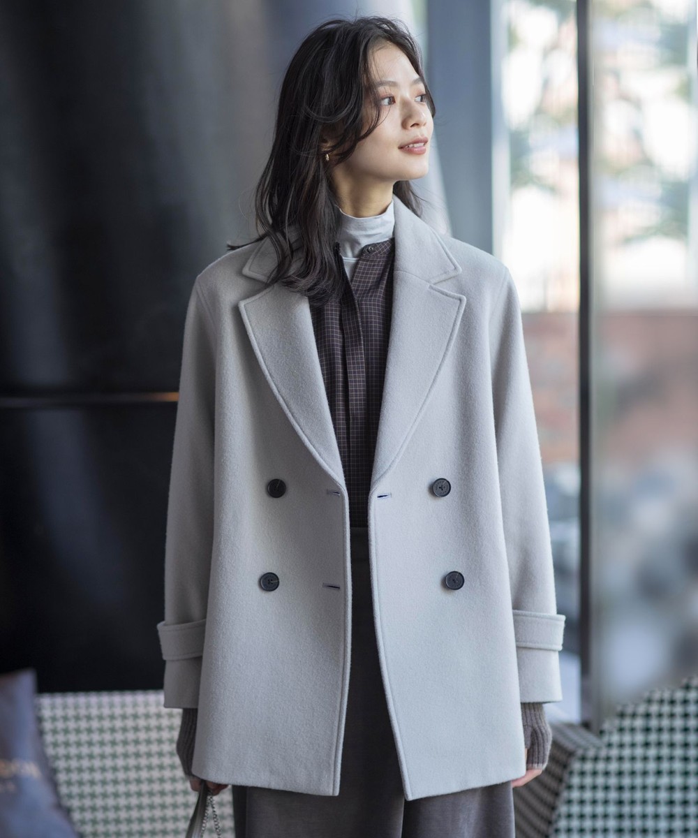 【オンワード】 J.PRESS LADIES L(大きいサイズ)>ジャケット/アウター Jackal 140sソフトメルトン Pコート ベージュ T13 レディース 【オンワード】 J.PRESS LADIES L(大きいサイズ)>ジャケット/アウター Jackal 140sソフトメルトン Pコート ベージュ T13 レディース