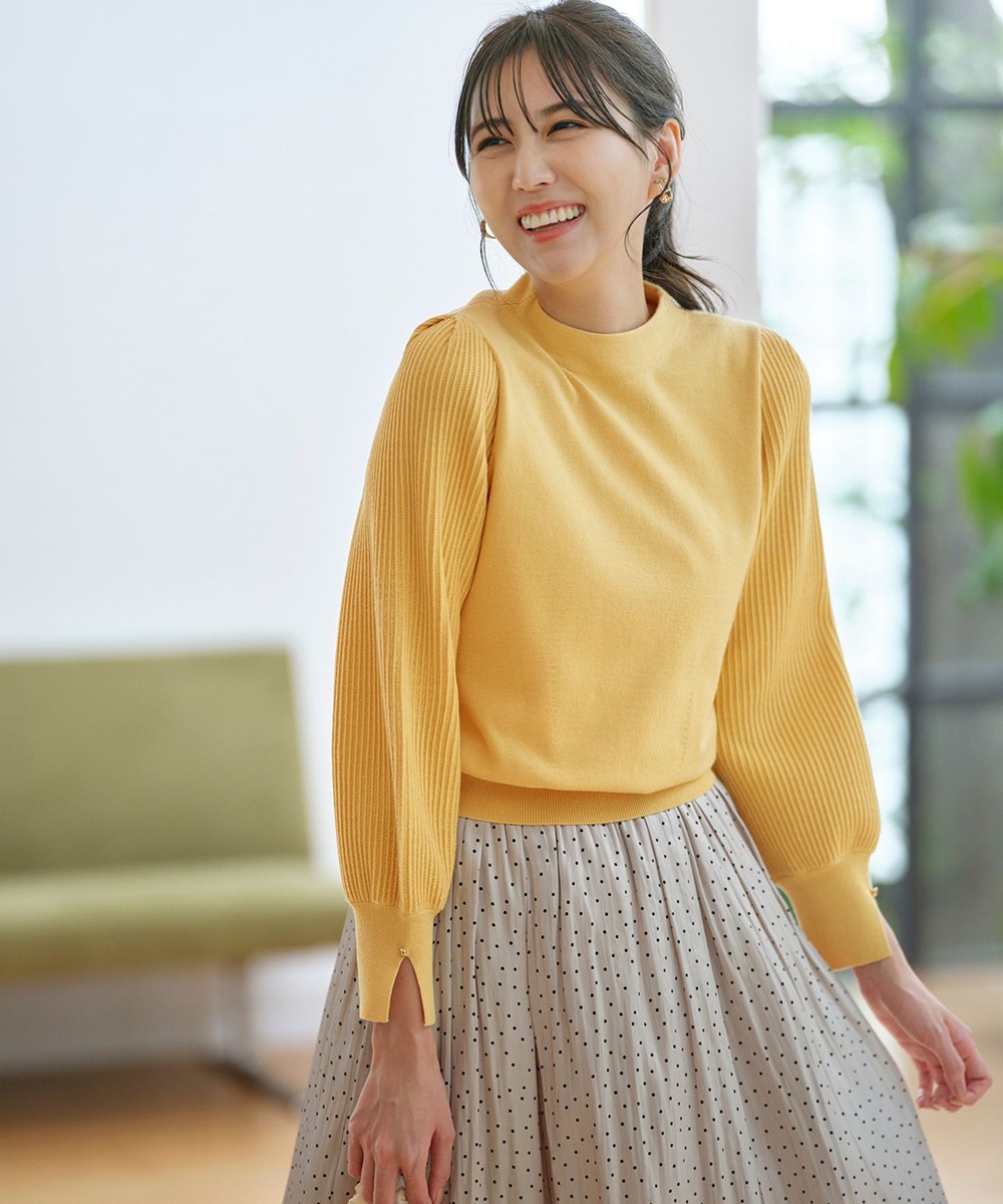 【オンワード】 ANY SIS L>トップス 【CICA加工・選べる9色展開】スリットポイントボトルネック ニット 黄 4 レディース 【オンワード】 ANY SIS L>トップス 【CICA加工・選べる9色展開】スリットポイントボトルネック ニット 黄 4 レディース