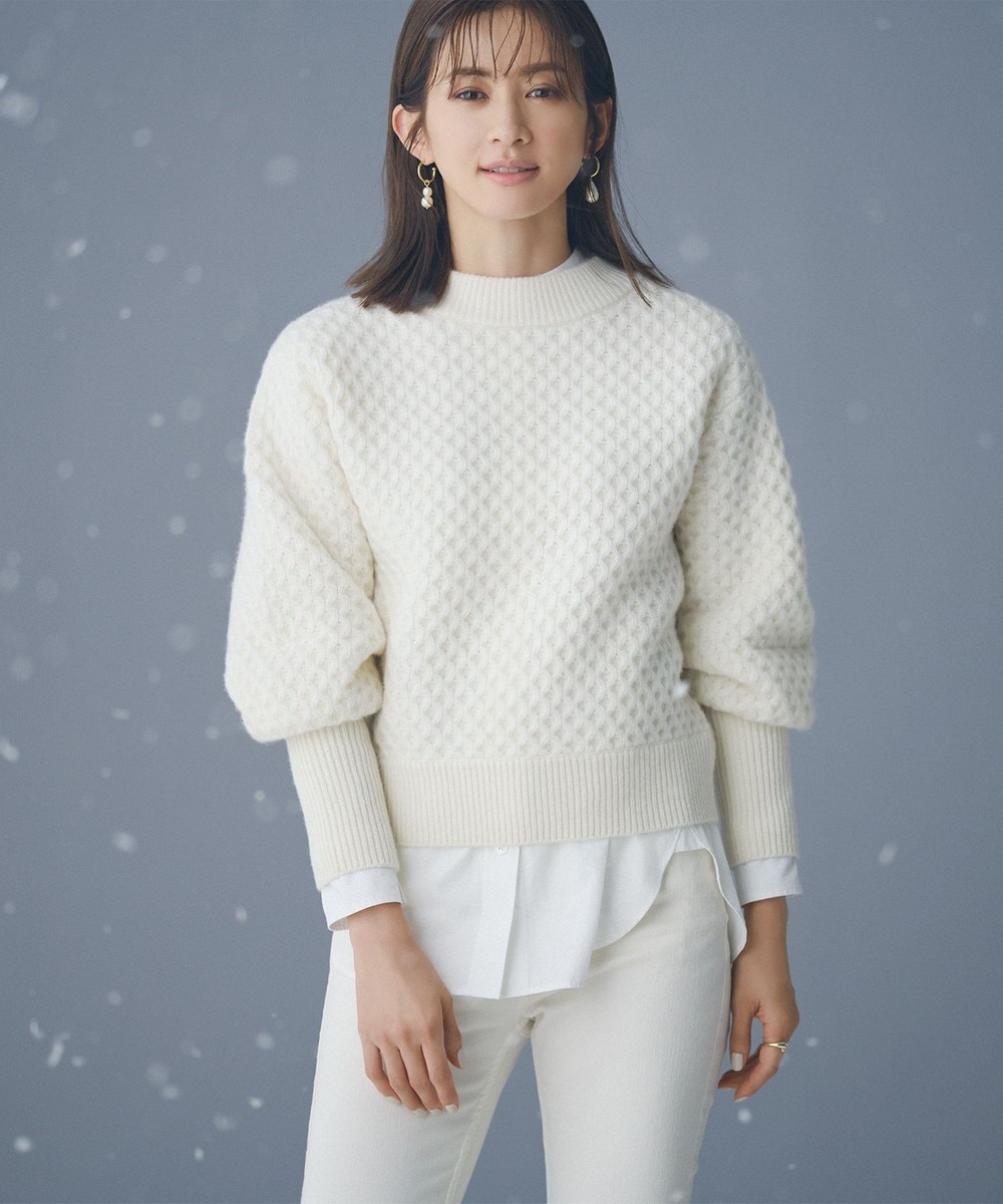 【オンワード】 23区>トップス 【WEB限定】ハニカムパターン ボリュームスリーブ ニット ホワイト 38 レディース 【送料無料】