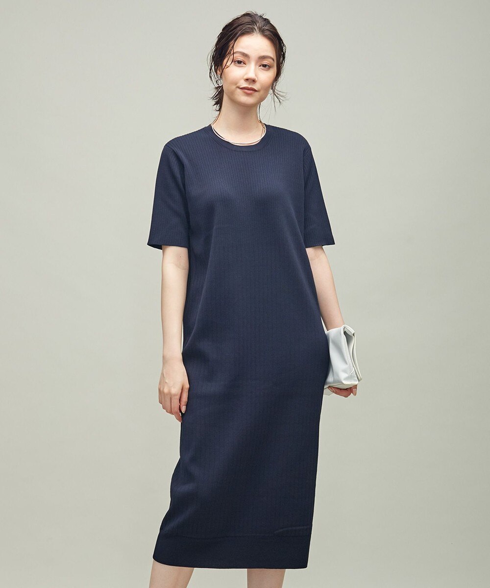 【オンワード】 ICB L>ワンピース 【洗える】Crispy ニットドレス ネイビー L レディース 【送料無料】