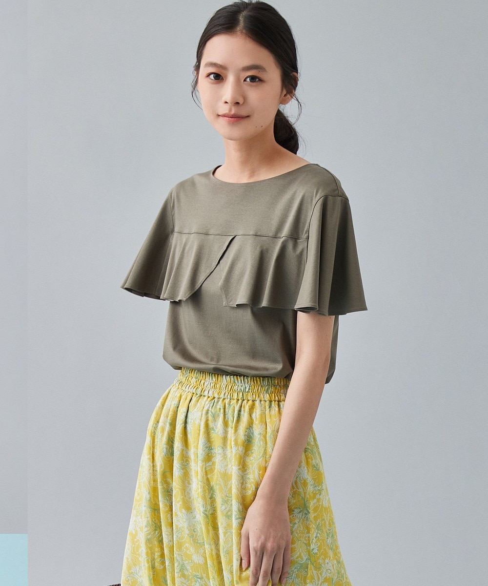 【オンワード】 自由区>トップス 【新色登場!Sサイズ有】BIGフリルジャージー Tシャツ ワイン 38 レディース 【送料無料】