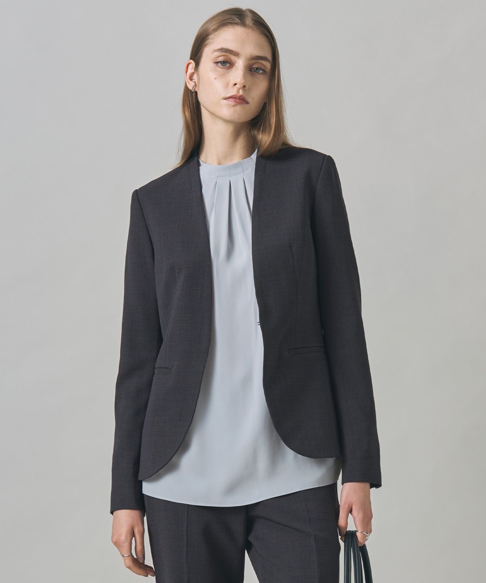 【オンワード】 ICB L(大きいサイズ)>ジャケット/アウター 【UVカット・洗える】ウール2WAYストレッチ ノーカラージャケット チャコール 40 レディース 【オンワード】 ICB L(大きいサイズ)>ジャケット/アウター 【UVカット・洗える】ウール2WAYストレッチ ノーカラージャケット チャコール 40 レディース