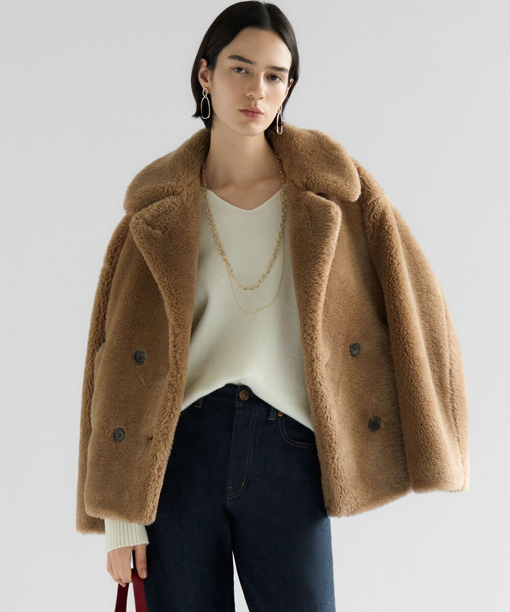 【オンワード】 23区 L（大きいサイズ）>ジャケット/アウター 【CanCam11月号掲載】ECOPELテディボア ダブルフロント アウター キャメル 44 レディース