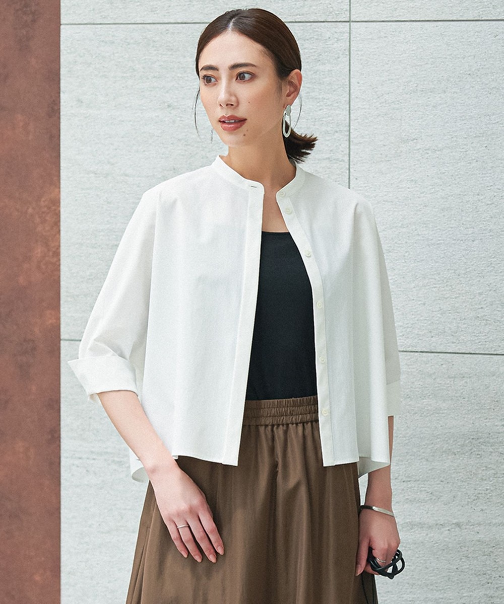 【オンワード】 ICB L(大きいサイズ)>トップス 【接触冷感・UVカット・洗える】ヴィンテージスパンブロード バンドカラーシャツ オフホワイト 44 レディース 【オンワード】 ICB L(大きいサイズ)>トップス 【接触冷感・UVカット・洗える】ヴィンテージスパンブロード バンドカラーシャツ オフホワイト 44 レディース