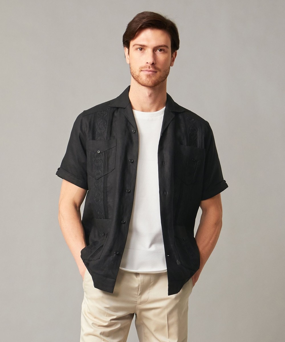 【オンワード】 DAKS>トップス 【さらっと羽織れる】リネンキューバシャツ ブラック XL メンズ 【送料無料】