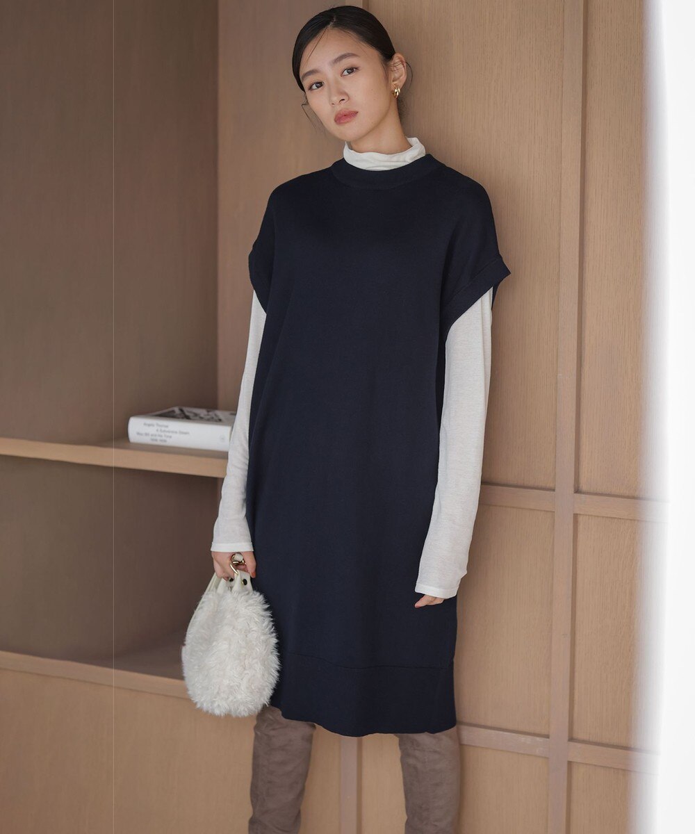 【オンワード】 組曲>ワンピース コットンカシミヤMIXチュニック丈ニットワンピース ネイビー F レディース