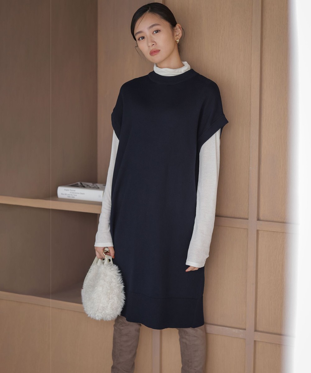 【オンワード】 組曲>ワンピース コットンカシミヤMIXチュニック丈ニットワンピース ネイビー F レディース 【オンワード】 組曲>ワンピース コットンカシミヤMIXチュニック丈ニットワンピース ネイビー F レディース