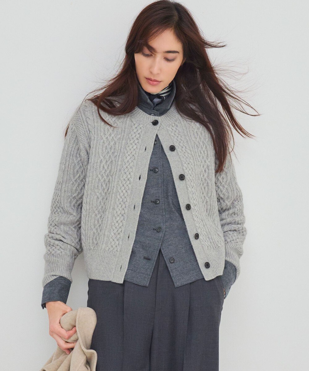 【オンワード】 23区>トップス 【洗える】カシミヤブレンド ケーブルニットカーディガン ライトグレー 38 レディース