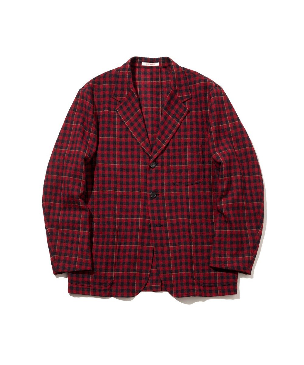 【オンワード】 J.PRESS MEN>ジャケット/アウター 【J.PRESS ORIGINALS】Wool Nylon Refine Tartan Check 3B Sack Jacket / Japan Made レッド 36 メンズ