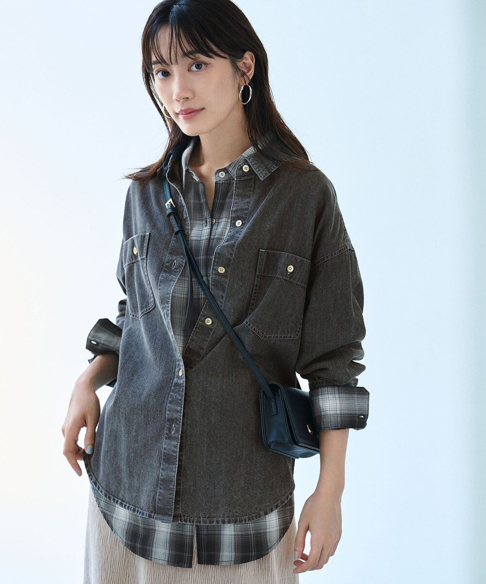 【オンワード】 ANY>トップス オーバーデニムシャツ フェードブラック F レディース