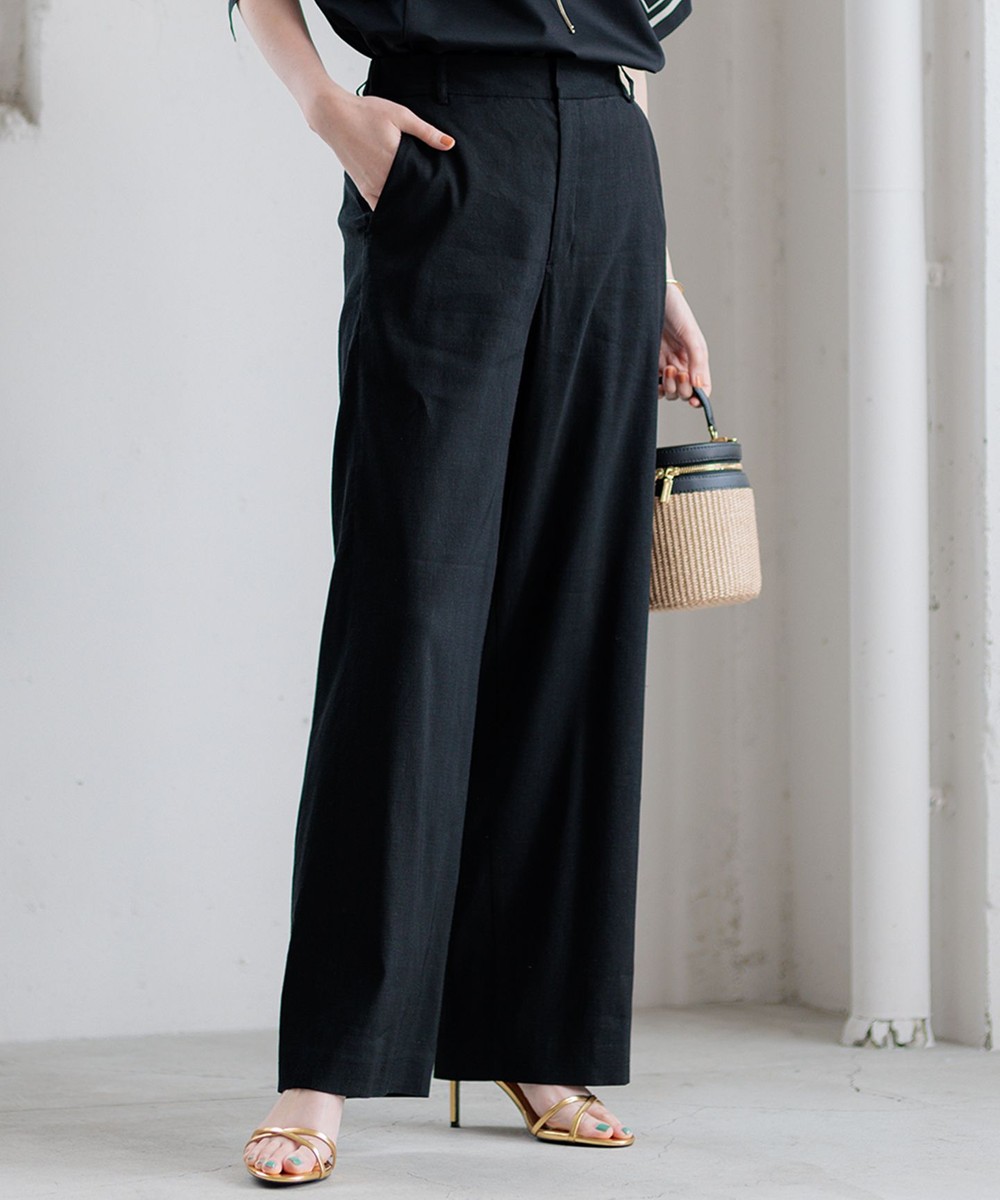 【オンワード】 23区>パンツ 【CLASSY.6月号掲載/洗える】リネンレーヨンストレッチ ワイドパンツ ブラック 36 レディース 【オンワード】 23区>パンツ 【CLASSY.6月号掲載/洗える】リネンレーヨンストレッチ ワイドパンツ ブラック 36 レディース