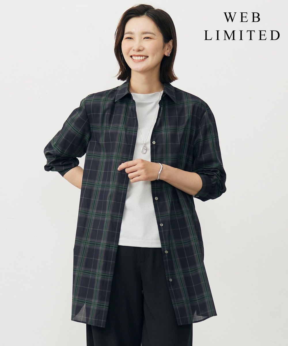 【オンワード】 J.PRESS LADIES L(大きいサイズ)>トップス 【WEB限定カラーあり・洗える】SOFT SHEER チェック ロング シャツ 【WEB限定】ネイビーチェック T13 レディース 【オンワード】 J.PRESS LADIES L(大きいサイズ)>トップス 【WEB限定カラーあり・洗える】SOFT SHEER チェック ロング シャツ 【WEB限定】ネイビーチェック T13 レディース