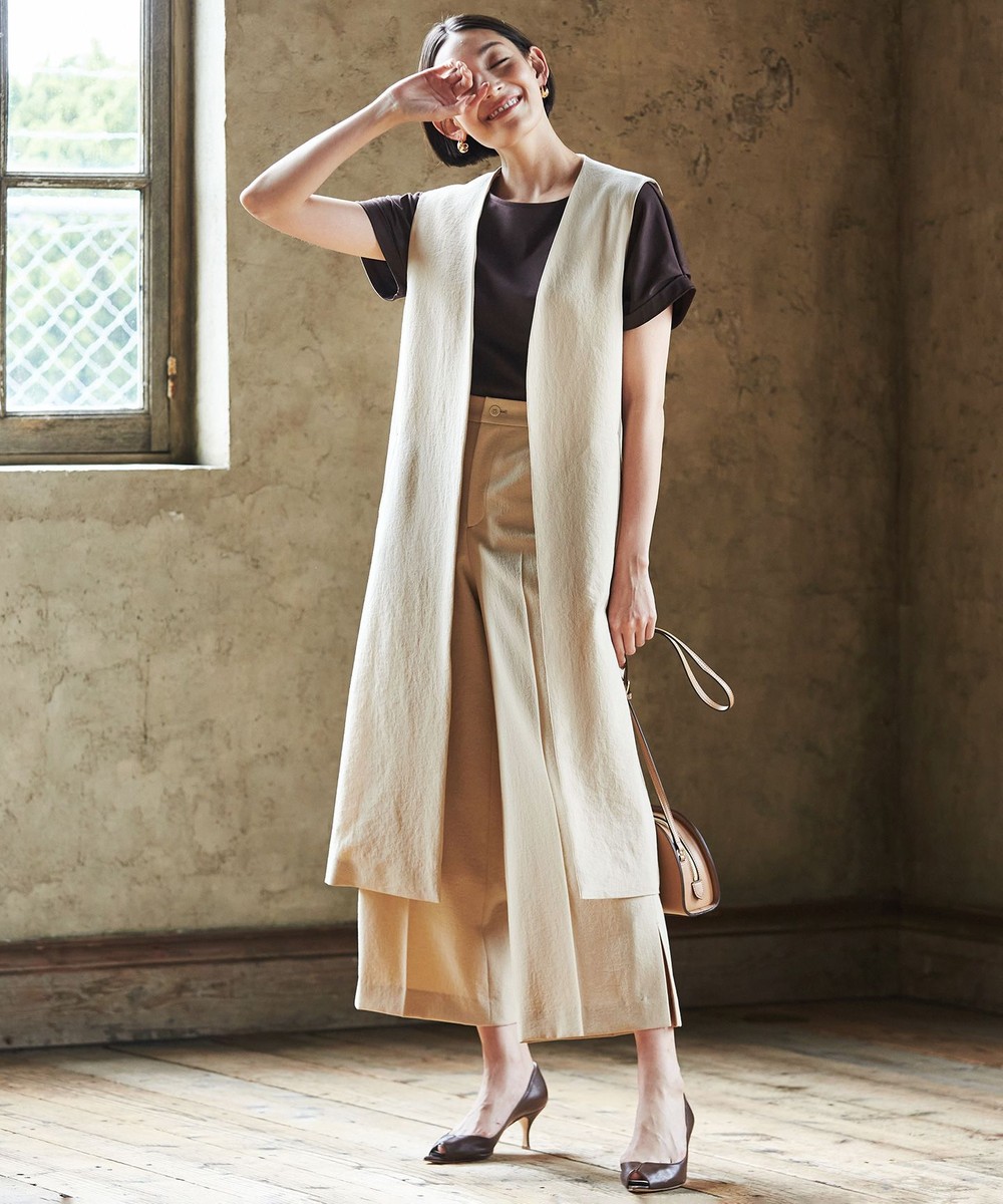 【オンワード】 自由区 L>パンツ リネンライクツイル フレックス パンツ ブラック 44 レディース 【送料無料】