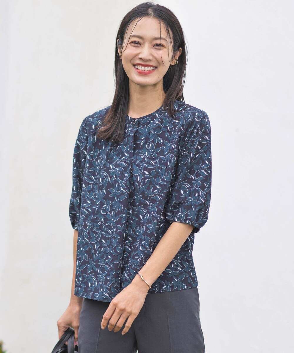 【オンワード】 J.PRESS LADIES L（大きいサイズ）>トップス 【洗える】ボタニカルプリント ブラウス ネイビー T13 レディース