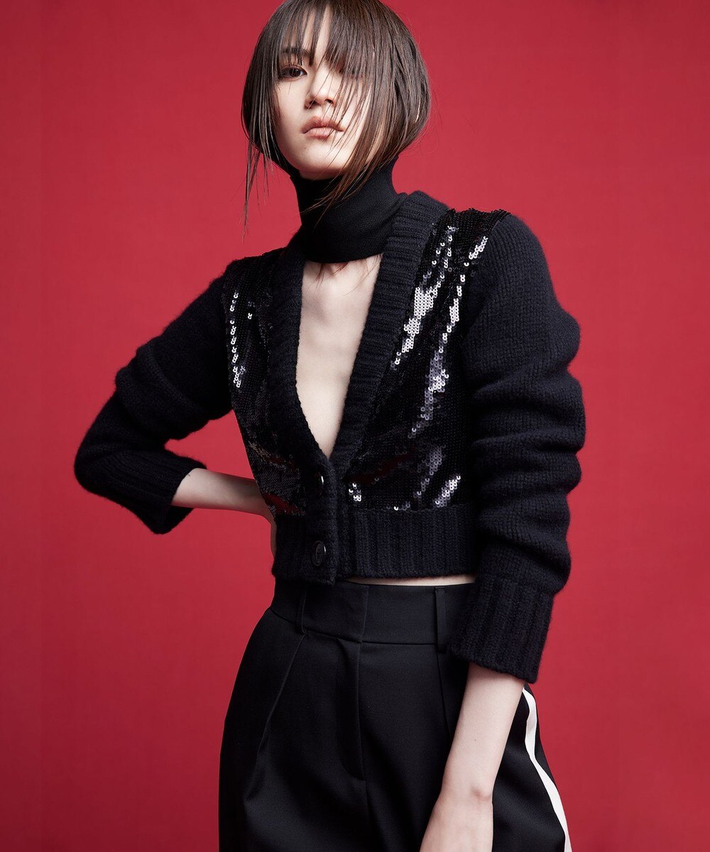 【オンワード】 ICB L>トップス 【マガジン掲載・仙波レナさんコラボ】スパンコールカーディガンジャケット(番号CJ27) ブラック L レディース 【送料無料】