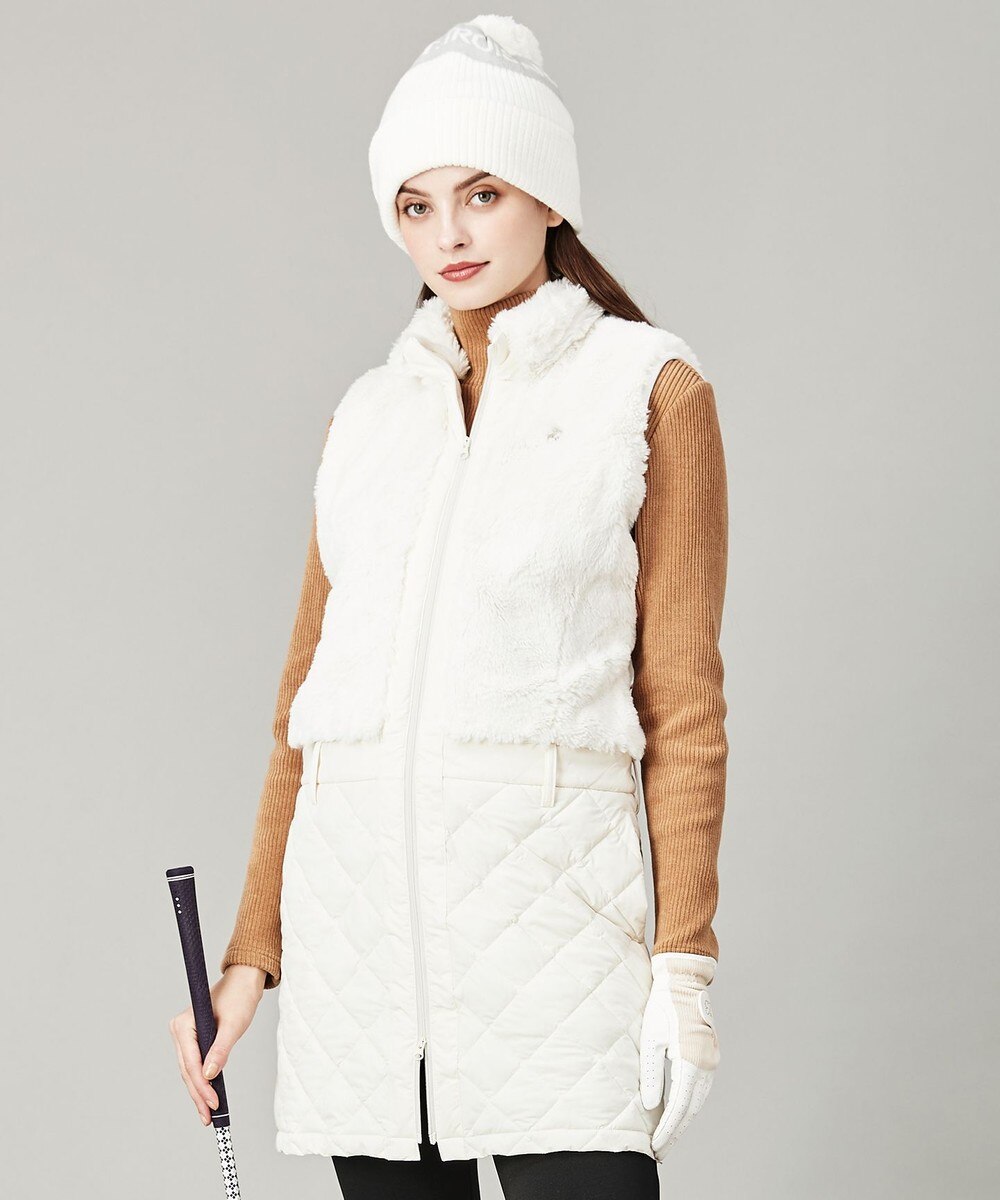 【オンワード】 23区GOLF>ワンピース 【WOMEN】【防寒】タフタファイバーボール×ファー 中綿 ワンピース アイボリー ML レディース 【送料無料】