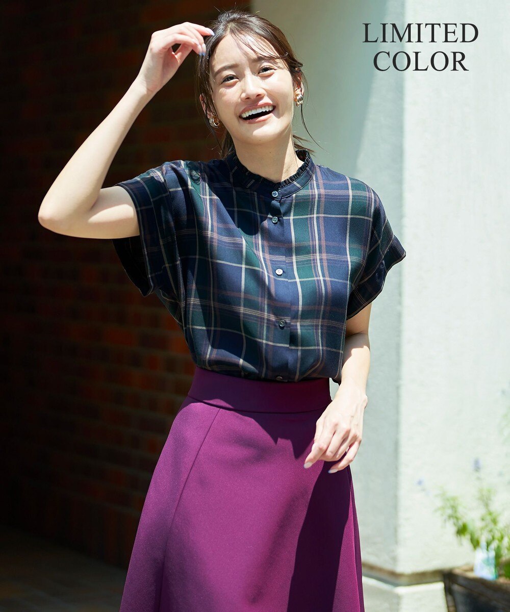 【オンワード】 組曲 S>トップス 【WEB限定カラーあり】チェック ブラウス(KE25) ダークグリーン S2 レディース 【送料無料】