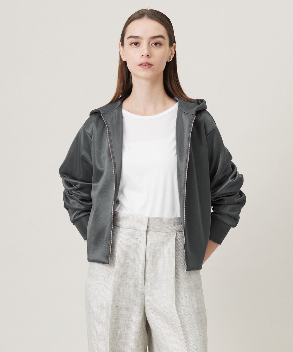 【オンワード】 ICB L(大きいサイズ)>トップス 【洗える】サテンボンディング ジップアップパーカー チャコール XL レディース 【オンワード】 ICB L(大きいサイズ)>トップス 【洗える】サテンボンディング ジップアップパーカー チャコール XL レディース