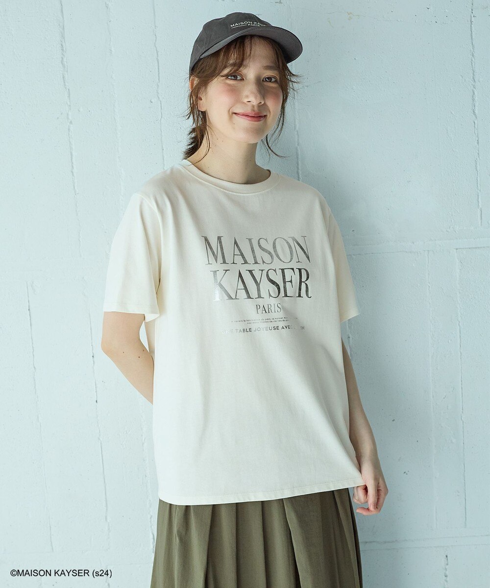 【オンワード】 any FAM L（大きいサイズ）>トップス 【MAISON KAYSERコラボ】箔プリントロゴ半袖Tシャツ エクリュ×シルバー 4 レディース