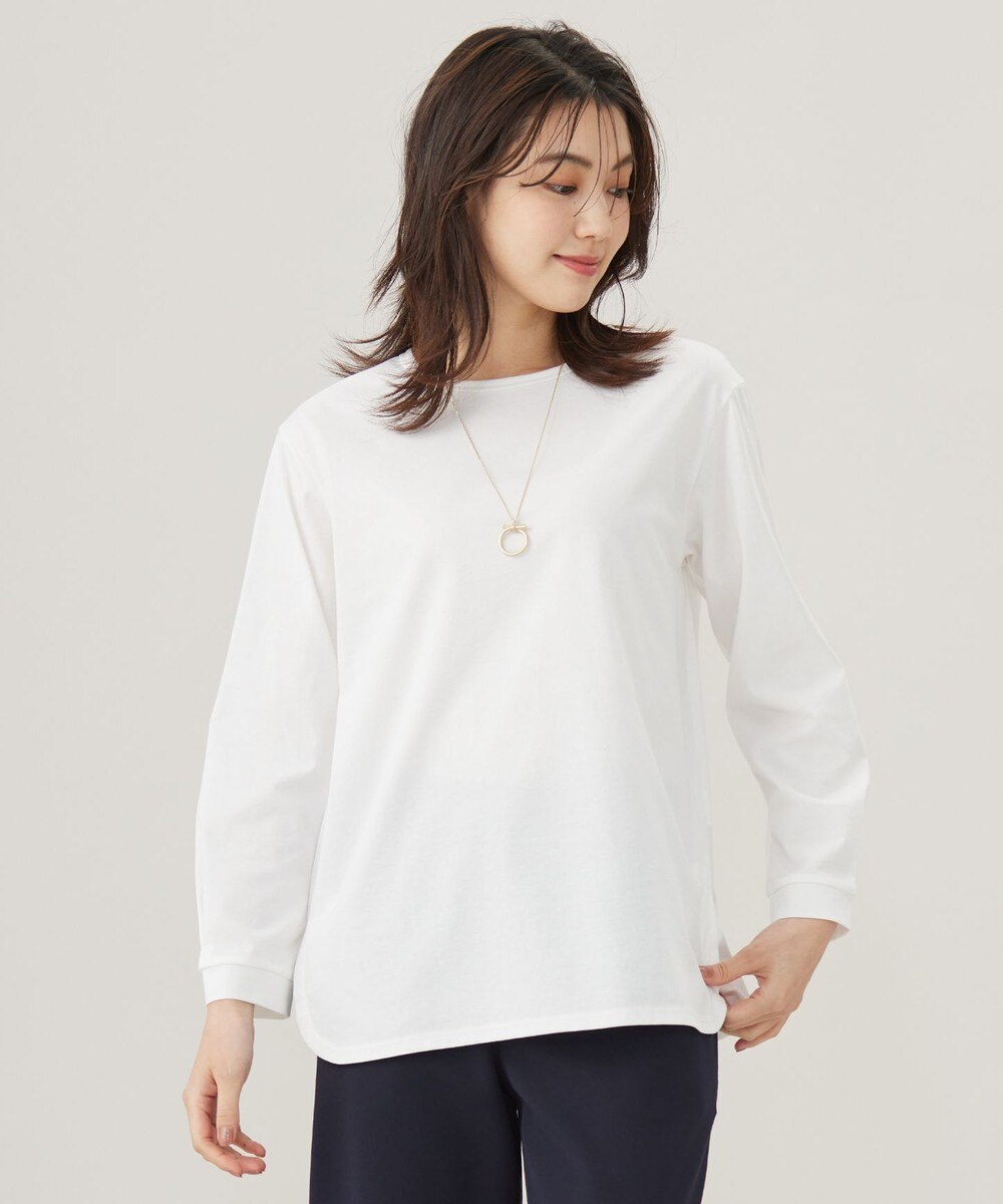 【オンワード】 J.PRESS LADIES L（大きいサイズ）>トップス プレーティング シャツテール ロングスリーブ Tシャツ ホワイト T15 レディース