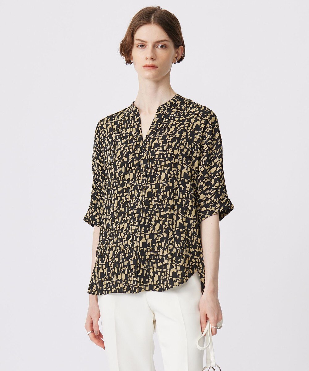 【オンワード】 ICB>トップス 【新色追加・接触冷感・UVケア・速乾・洗える】BackSatinAmunzen 5分袖 キーネックブラウス ブラック×クレイベージュ S レディース 【オンワード】 ICB>トップス 【新色追加・接触冷感・UVケア・速乾・洗える】BackSatinAmunzen 5分袖 キーネックブラウス ブラック×クレイベージュ S レディース