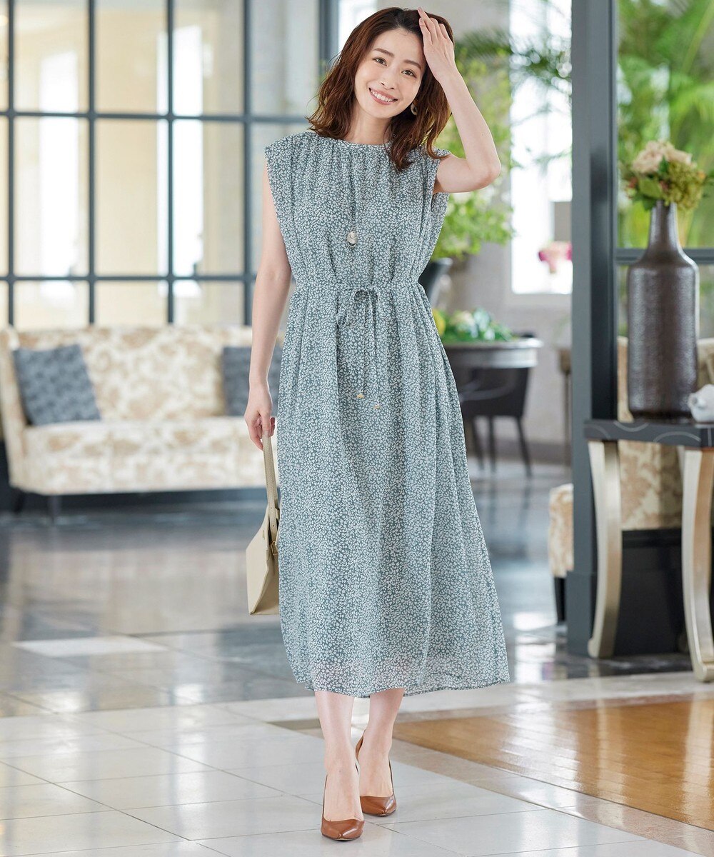 【洗える】程良い透け感のレトロシアープリントワンピース