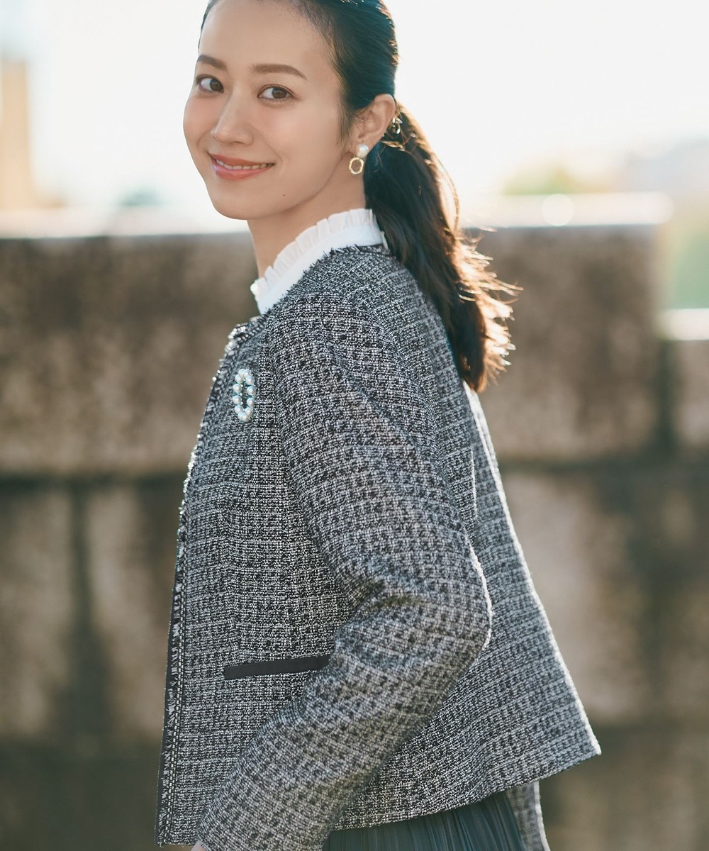 【オンワード】 23区>ジャケット/アウター 【セットアップ対応】シャインツイードストレッチ ノーカラー ジャケット ブラック 38 レディース 【オンワード】 23区>ジャケット/アウター 【セットアップ対応】シャインツイードストレッチ ノーカラー ジャケット ブラック 38 レディース