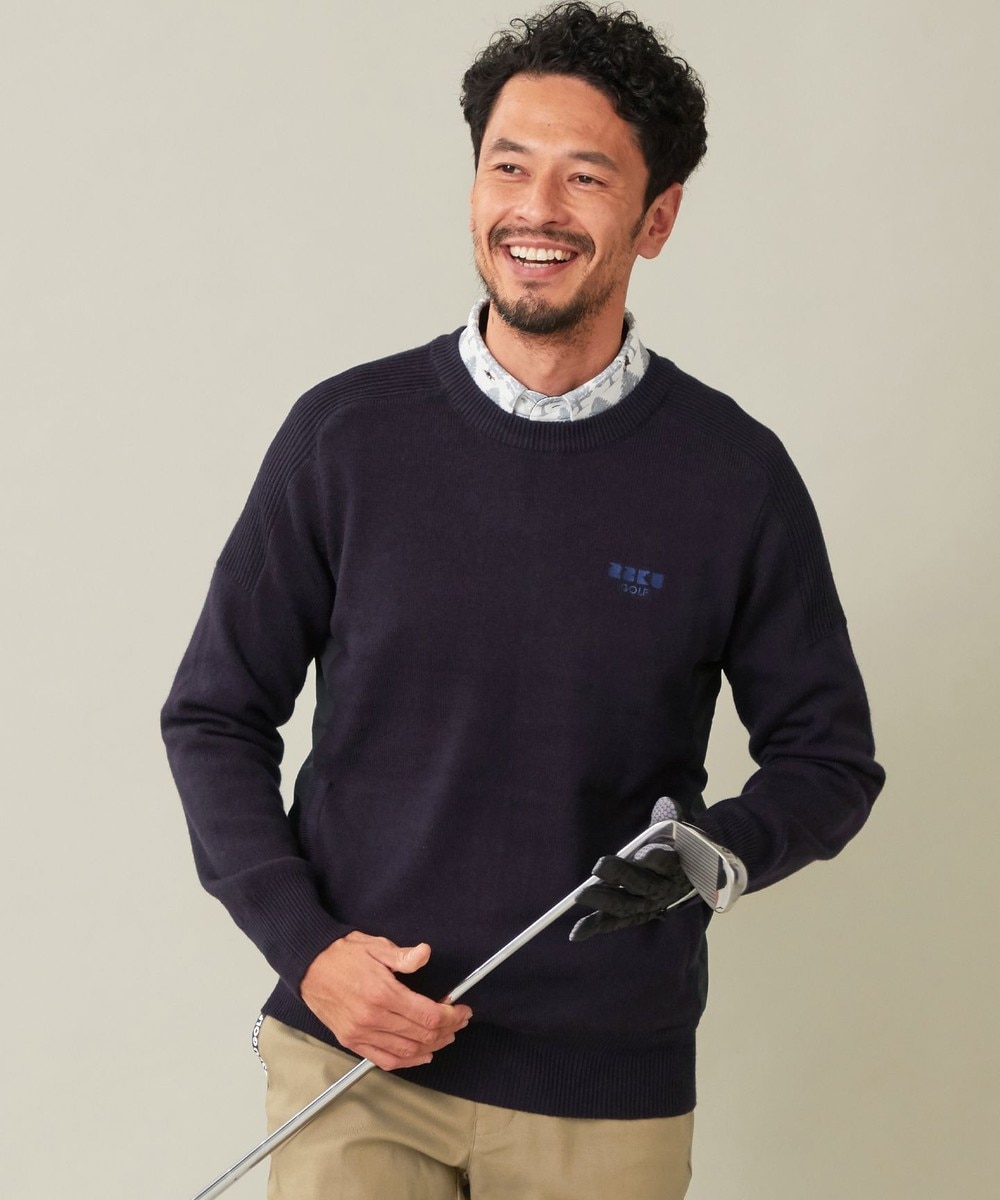 【オンワード】 23区GOLF>トップス 【MEN】【ウォッシャブル】サドルショルダー クルーニット ネイビー M メンズ