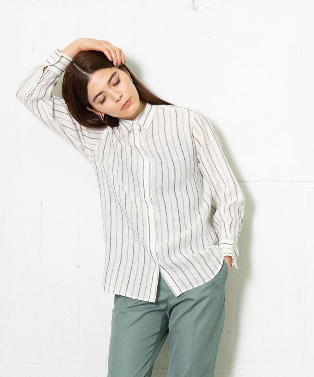 【オンワード】 ONWARD Design Diversity>トップス 【ONWARD DD】フレンチリネン レギュラーシャツ(ストライプ) アイボリー L レディース 【送料無料】