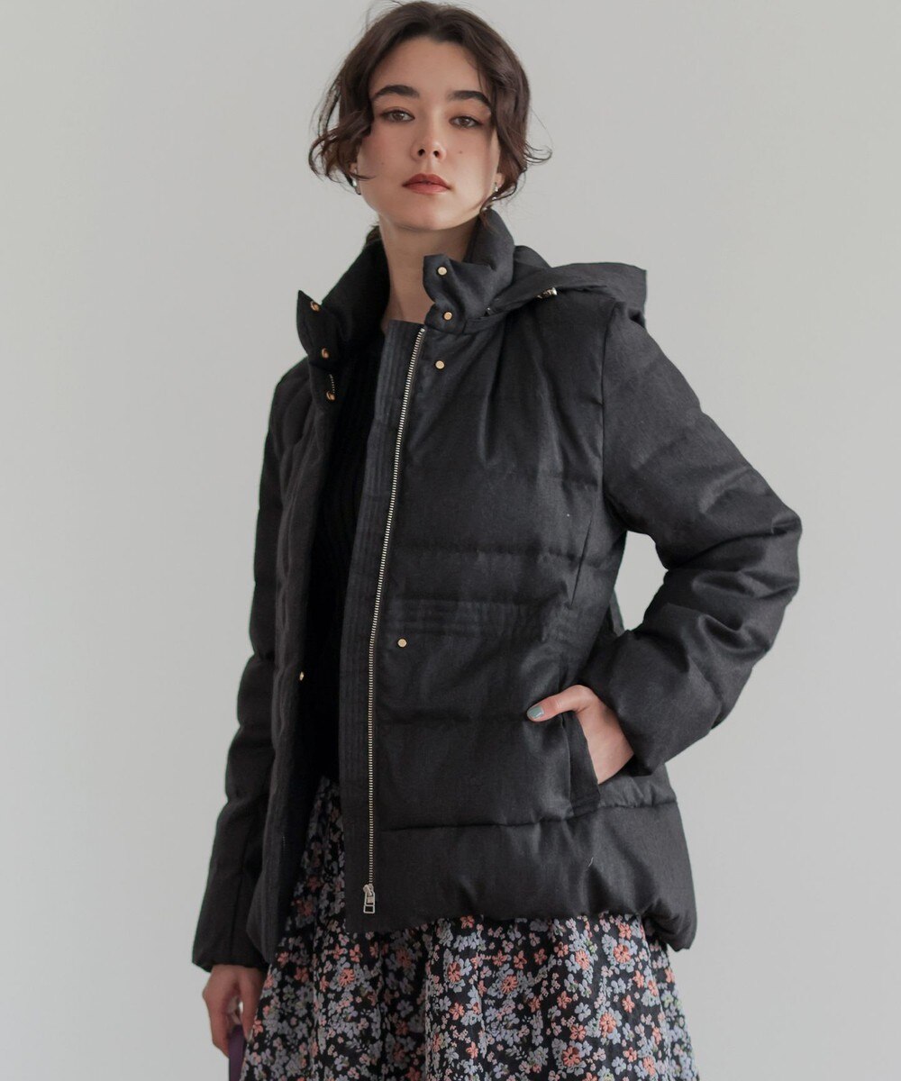 【オンワード】 組曲>ジャケット/アウター ライトタフタショート ダウン チャコールツイード 1 レディース