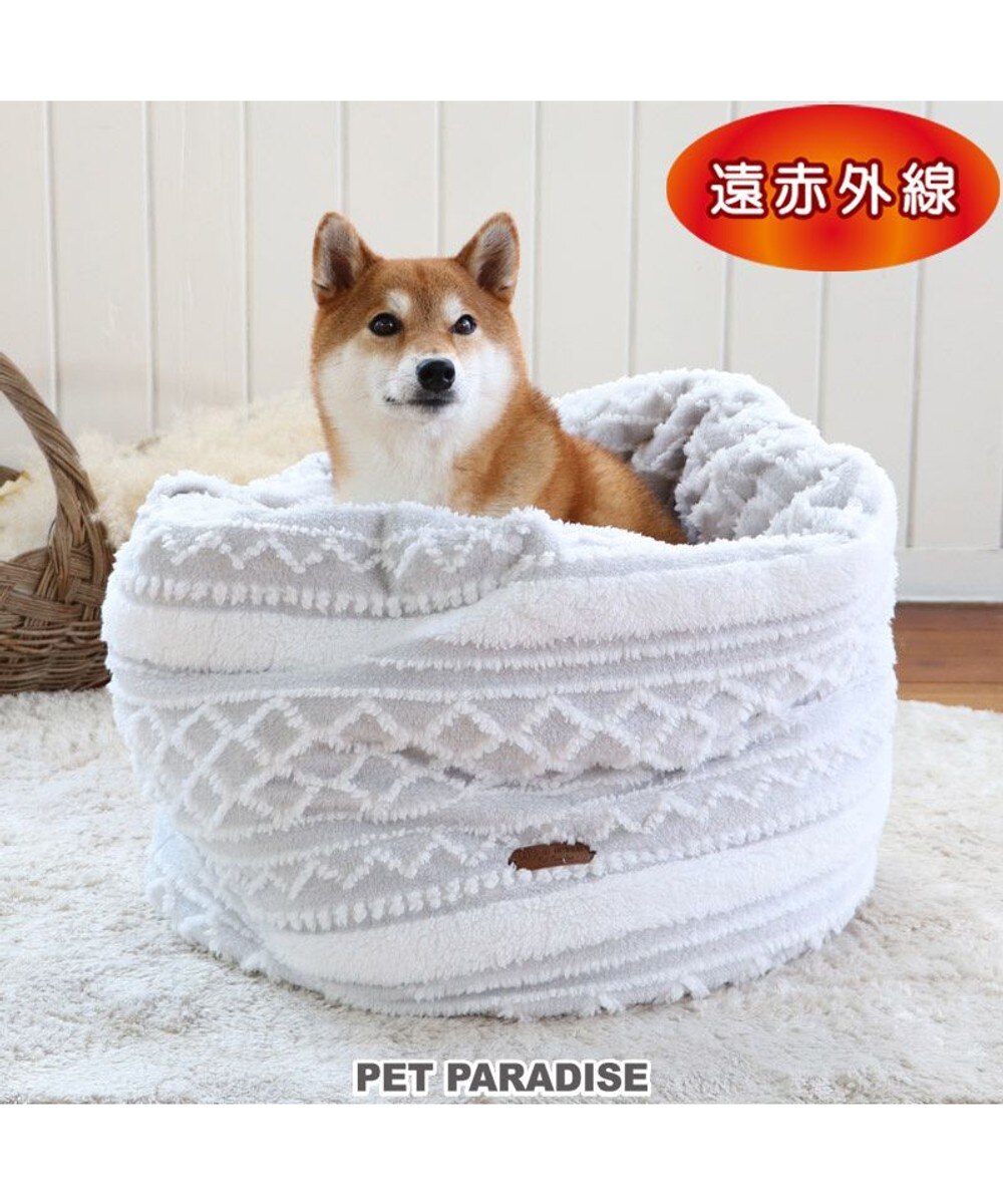 PET PARADISE>ペットグッズ 犬 ベッド 遠赤外線 筒型 寝袋 カドラー (57×95cm) エスニック柄 グレー Ｐ／8ｋ 【送料無料】
