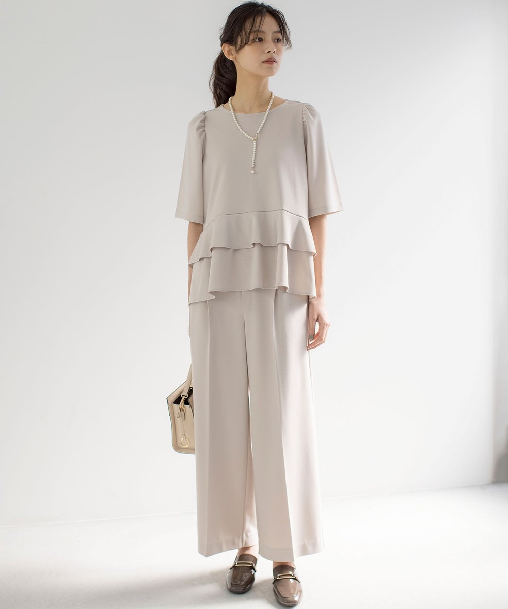 【オンワード】 組曲 S(小さいサイズ)>パンツ 【WEB限定】ジョーゼットジャージーワイド パンツ ベージュ S2 レディース 【オンワード】 組曲 S(小さいサイズ)>パンツ 【WEB限定】ジョーゼットジャージーワイド パンツ ベージュ S2 レディース