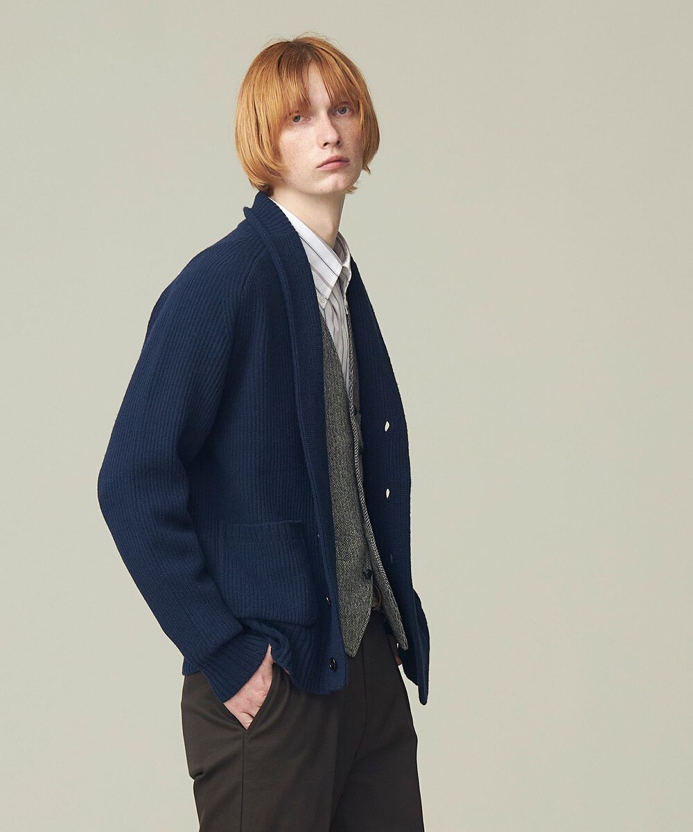 【オンワード】 J.PRESS MEN>トップス 【WEB限定】畔編み ショールカーディガン ネイビー L メンズ