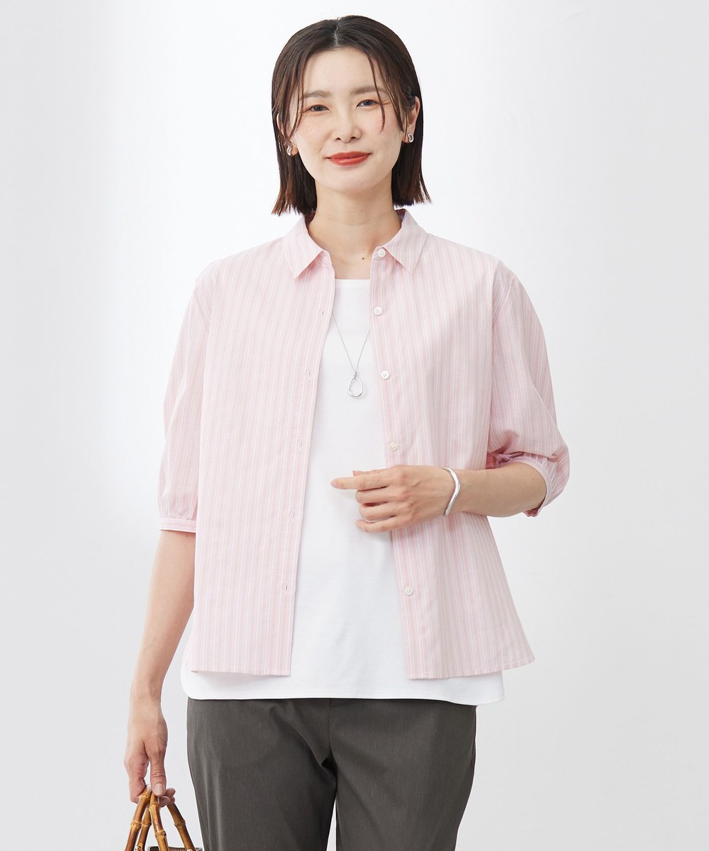【オンワード】 J.PRESS LADIES L(大きいサイズ)>トップス 【洗える】BEZ 空羽ストライプ シャツ ブラウス ピンク T15 レディース 【オンワード】 J.PRESS LADIES L(大きいサイズ)>トップス 【洗える】BEZ 空羽ストライプ シャツ ブラウス ピンク T15 レディース
