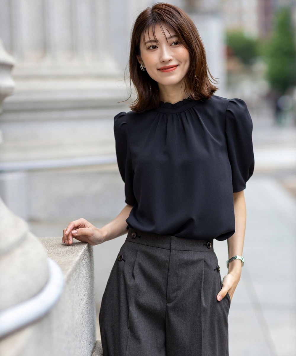 【オンワード】 ANY SIS L>トップス 【洗える】フリルネックスタンド ブラウス ネイビー 4 レディース 【オンワード】 ANY SIS L>トップス 【洗える】フリルネックスタンド ブラウス ネイビー 4 レディース