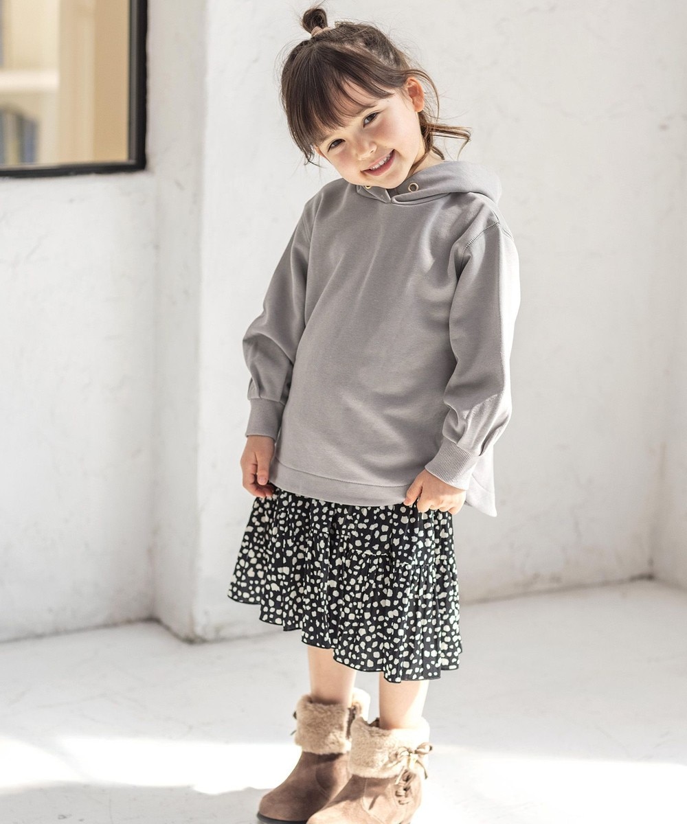 【オンワード】 any FAM KIDS>ワンピース 裏毛パーカー レオパード柄スカート セット ブラウン×キャメル S(100-110cm) キッズ 【送料無料】