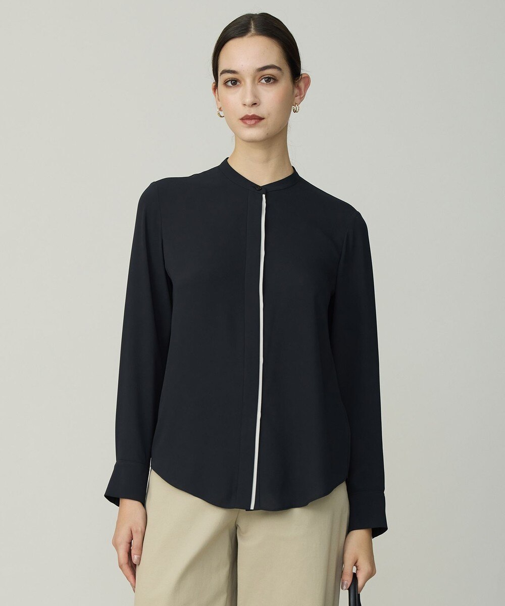 【オンワード】 ICB>トップス 【新色追加・WEB限定カラーあり・接触冷感・UVケア・速乾・洗える】BackSatinAmunzen バンドカラーブラウス ブラック M レディース