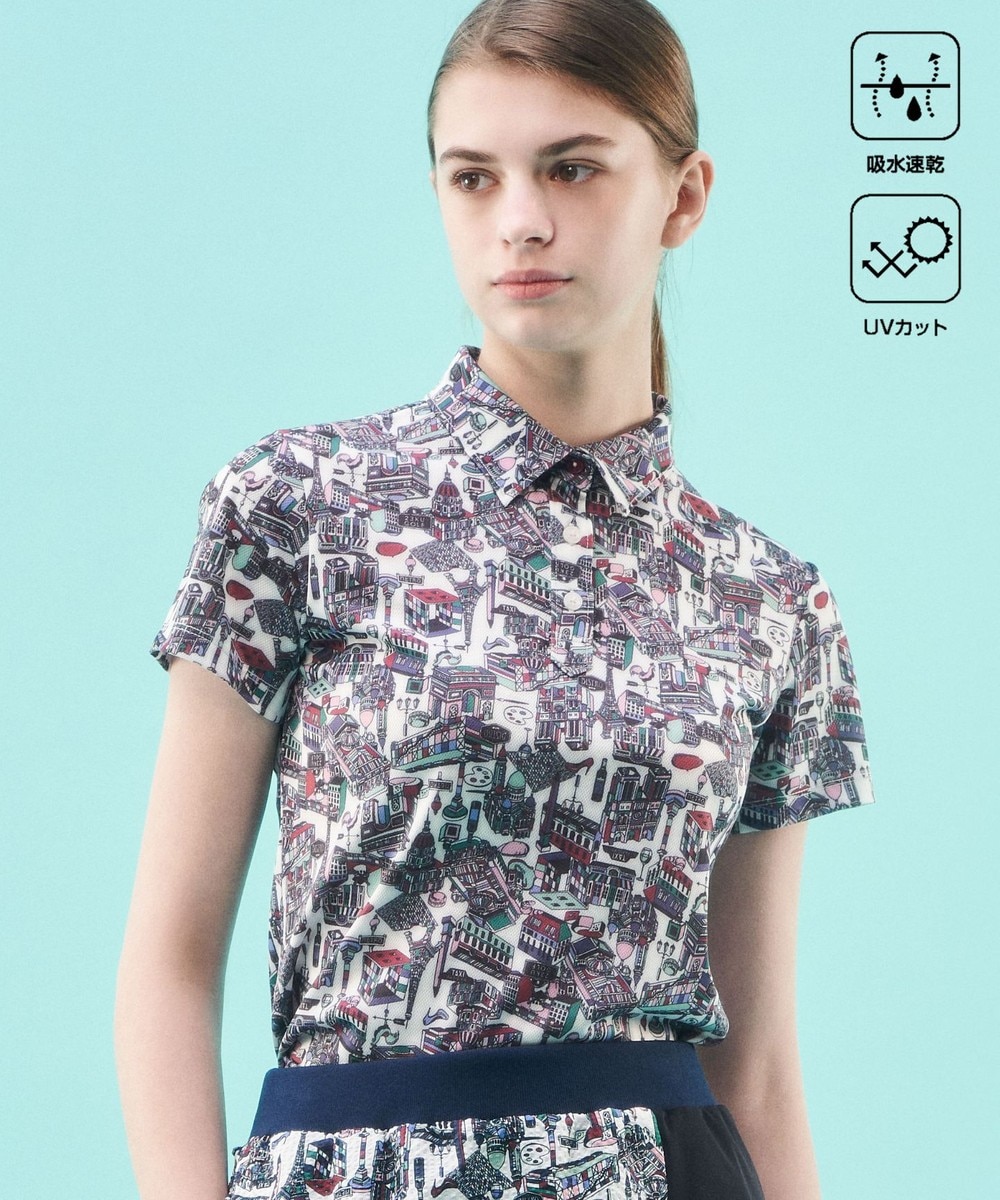 【オンワード】 23区GOLF>トップス 【WOMEN】【吸水速乾/UVカット】パリマップ総柄ポロシャツ ホワイト 2 レディース 【オンワード】 23区GOLF>トップス 【WOMEN】【吸水速乾/UVカット】パリマップ総柄ポロシャツ ホワイト 2 レディース