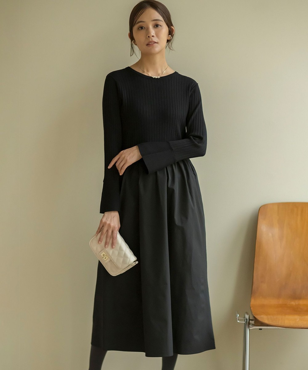 【オンワード】 組曲>ワンピース 【WEB限定】リブニットコンビワンピース ブラック×ブラック 3 レディース 【オンワード】 組曲>ワンピース 【WEB限定】リブニットコンビワンピース ブラック×ブラック 3 レディース
