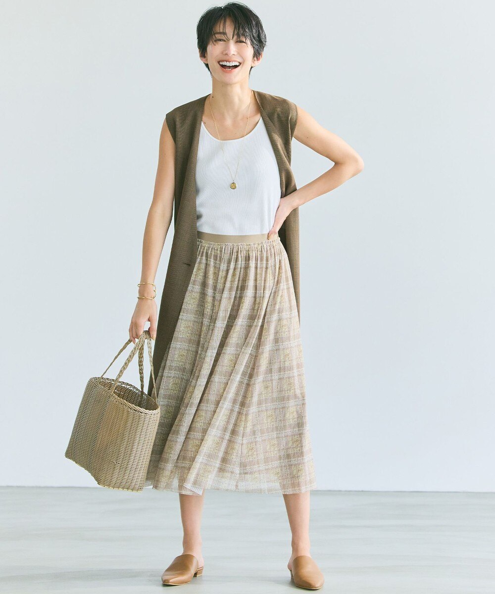 【オンワード】 組曲>スカート 【WEB限定カラーあり】ツイードチェックチュールプリント スカート 【WEB限定カラー】イエロー 1 レディース