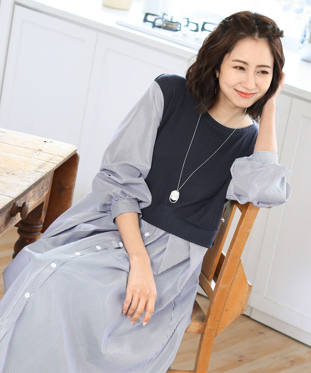 【洗える】一枚でコーデが決まるニットソーレイヤード風ワンピ